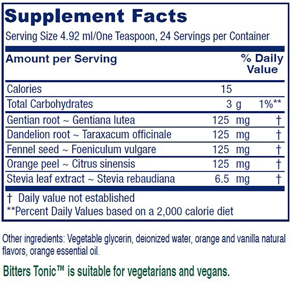 Vitanica Bitters Tonic, Liquid Digestion Supplement, Digestion Support, Alcohol Free, Vanilla Orange, Vegan, 4 Ounce