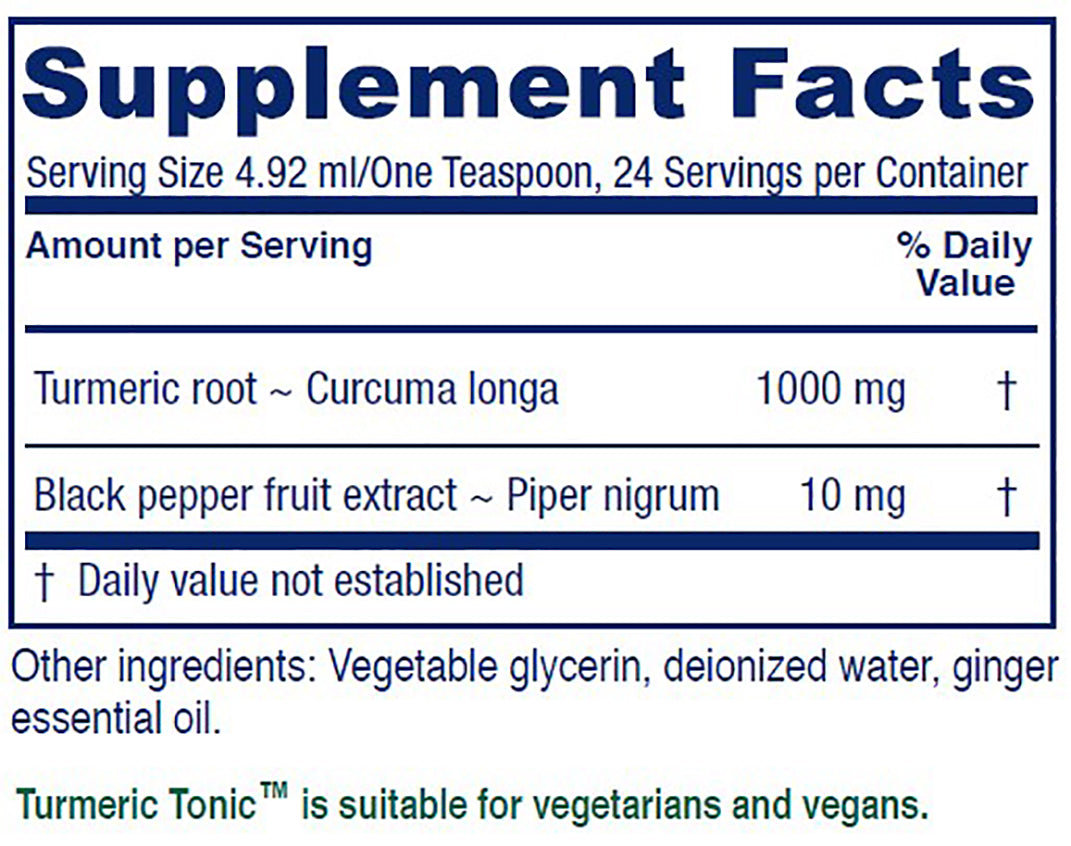 Vitanica Turmeric Tonic, Non-GMO Liquid Turmeric Curcumin Supplement 1000 mg, with Black Pepper and Ginger, Antioxidant, Vegan, Gluten Free, 4 Ounce