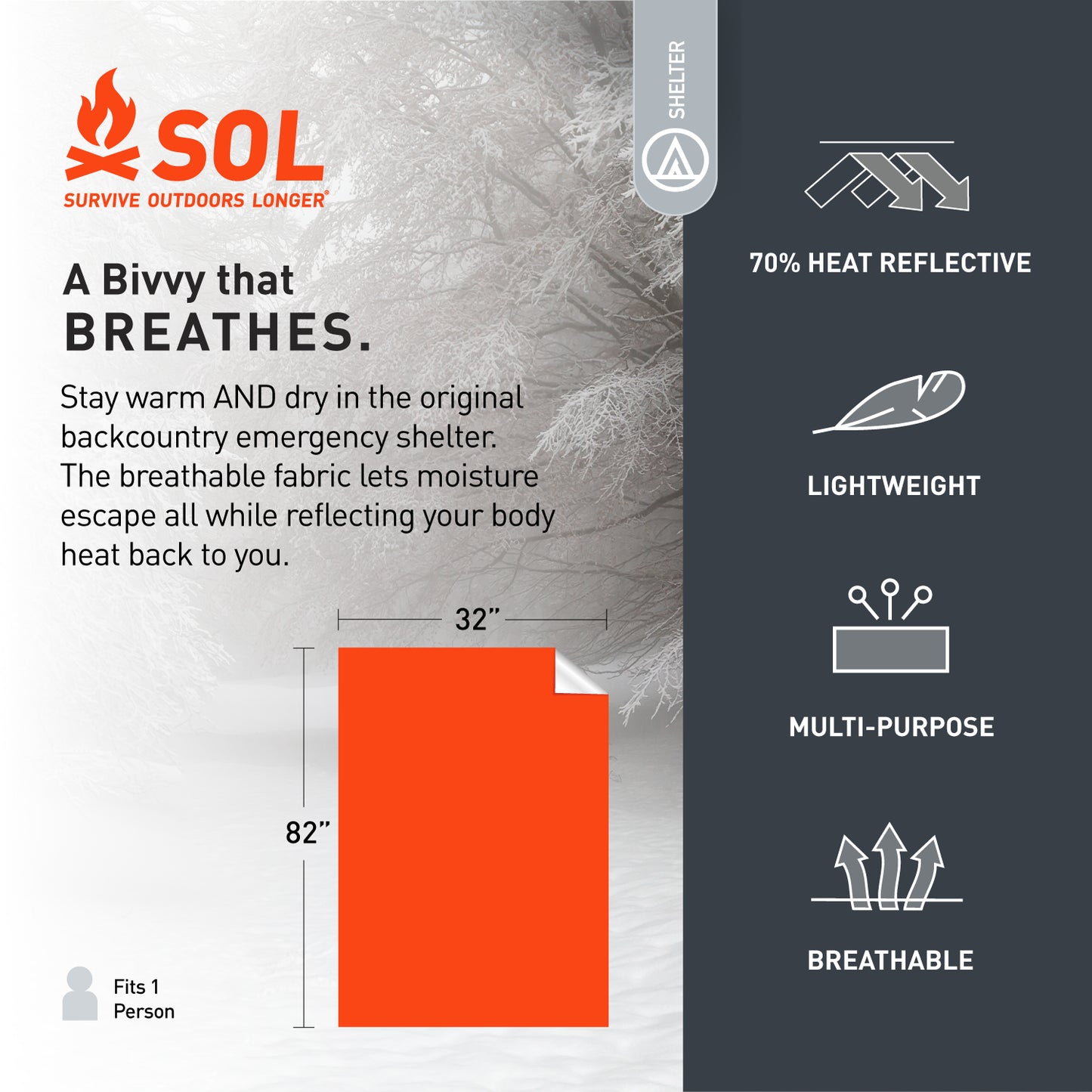 S.O.L. Survive Outdoors Longer S.O.L. 70% Reflective Escape Lite Emergency Bivvy