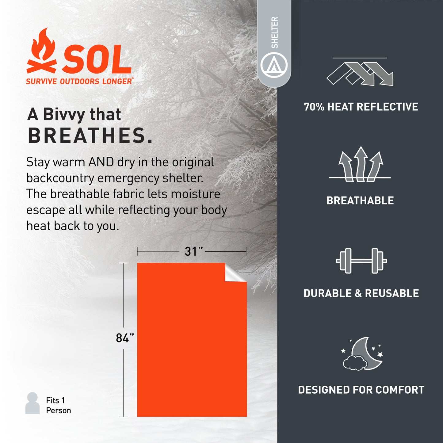 S.O.L. 70% Reflective Escape Bivvy, Orange