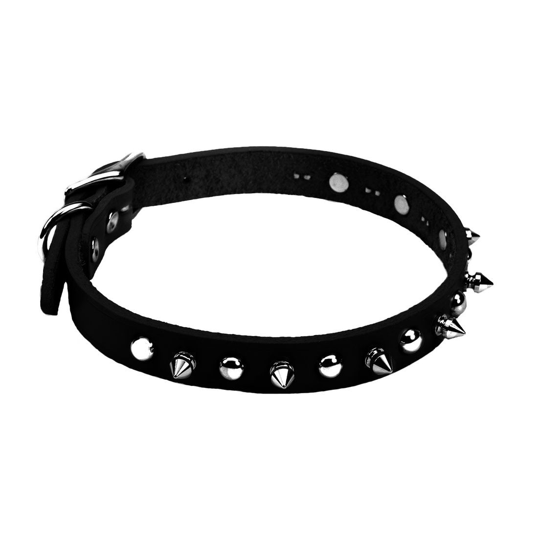 Coastal - Circle T Oak Tanned Leather Spiked Dog Collar - Black and Silver - 3/8‚Äù x 14‚Äù