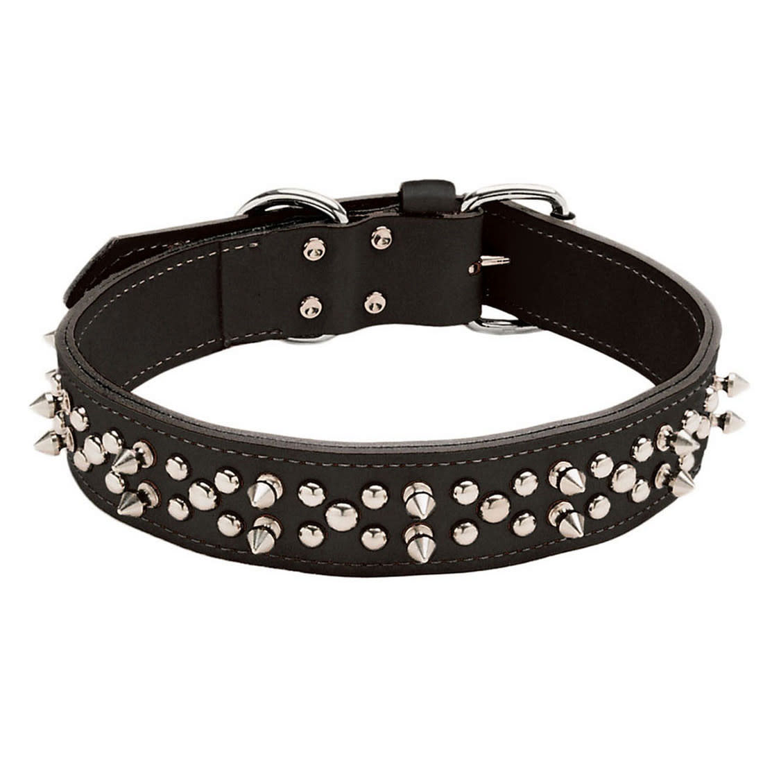 Coastal - Circle T Oak Tanned Leather Double-Ply Spiked Dog Collar - Black - 1 1/2‚Äù x 24‚Äù