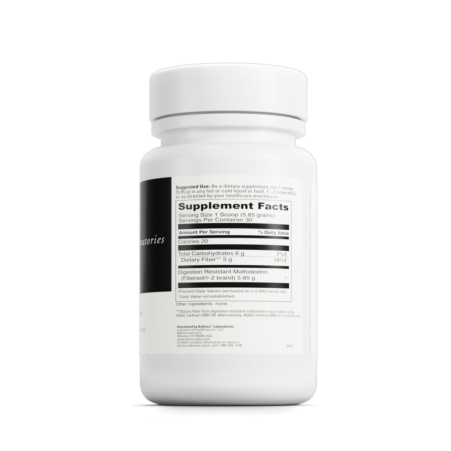 DaVinci Labs Clearly Fiber - Supplement to Support Intestinal Regularity, Normal Bowel Function, and Triglyceride Levels Within Normal Ranges* - Vegetarian - Gluten-Free - 30 Servings
