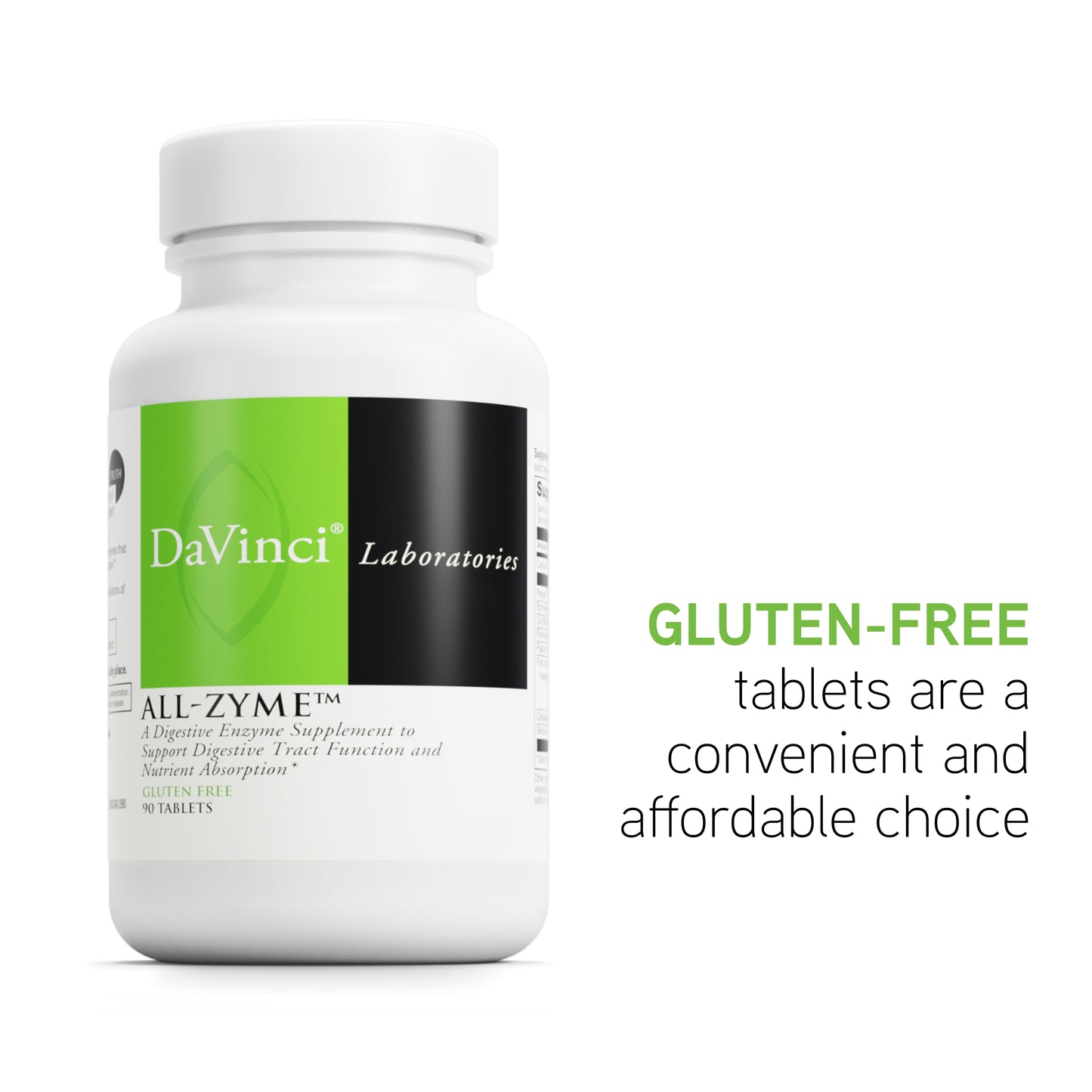 DaVinci Labs All-Zyme - Dietary Supplement to Support Digestive Tract Function and Nutrient Absorption - With Calcium, Pepsin, Bromelain, Papain, Pancreatin and More - Gluten-Free - 90 Tablets