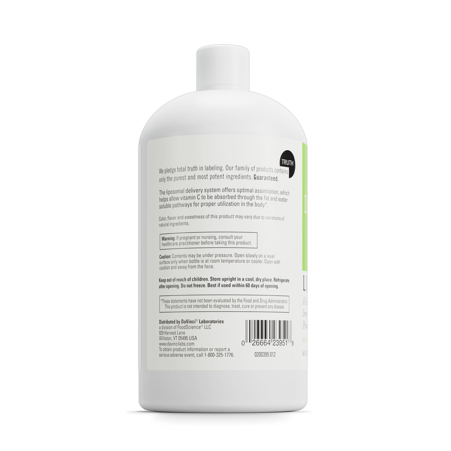 DaVinci Labs Liposomal C - Collagen Production, Oxidative Stress & Immune Health Support* - Liposomal Delivery System - Gluten Free, Vegetarian - 10.15 oz (60 Servings)
