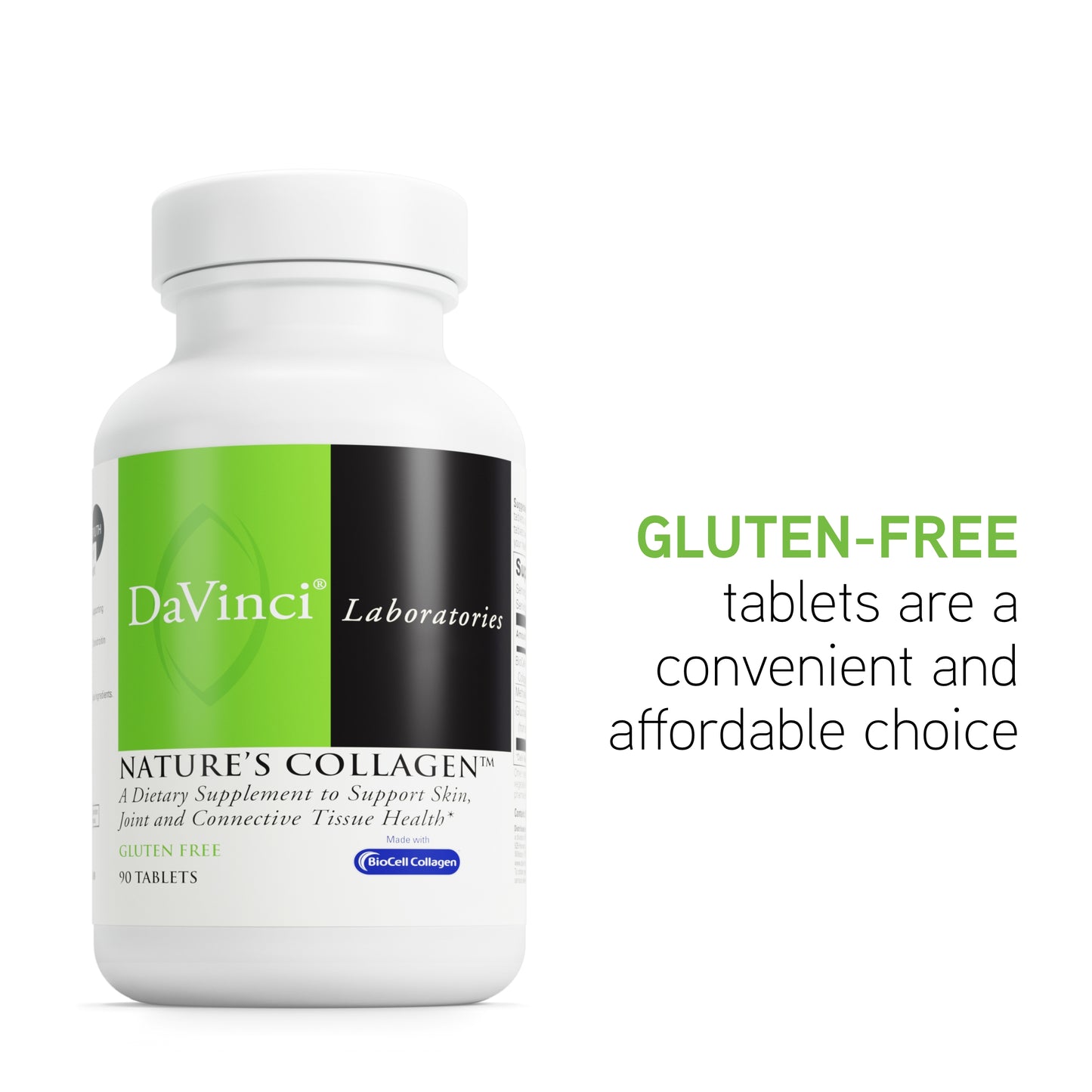 DaVinci Labs Natures Collagen - BioCell Collagen Supplement with MSM & Glucosamine - Helps to Support Joint Health, Skin Health & Connective Tissues - Gluten-Free - 90 Tablets
