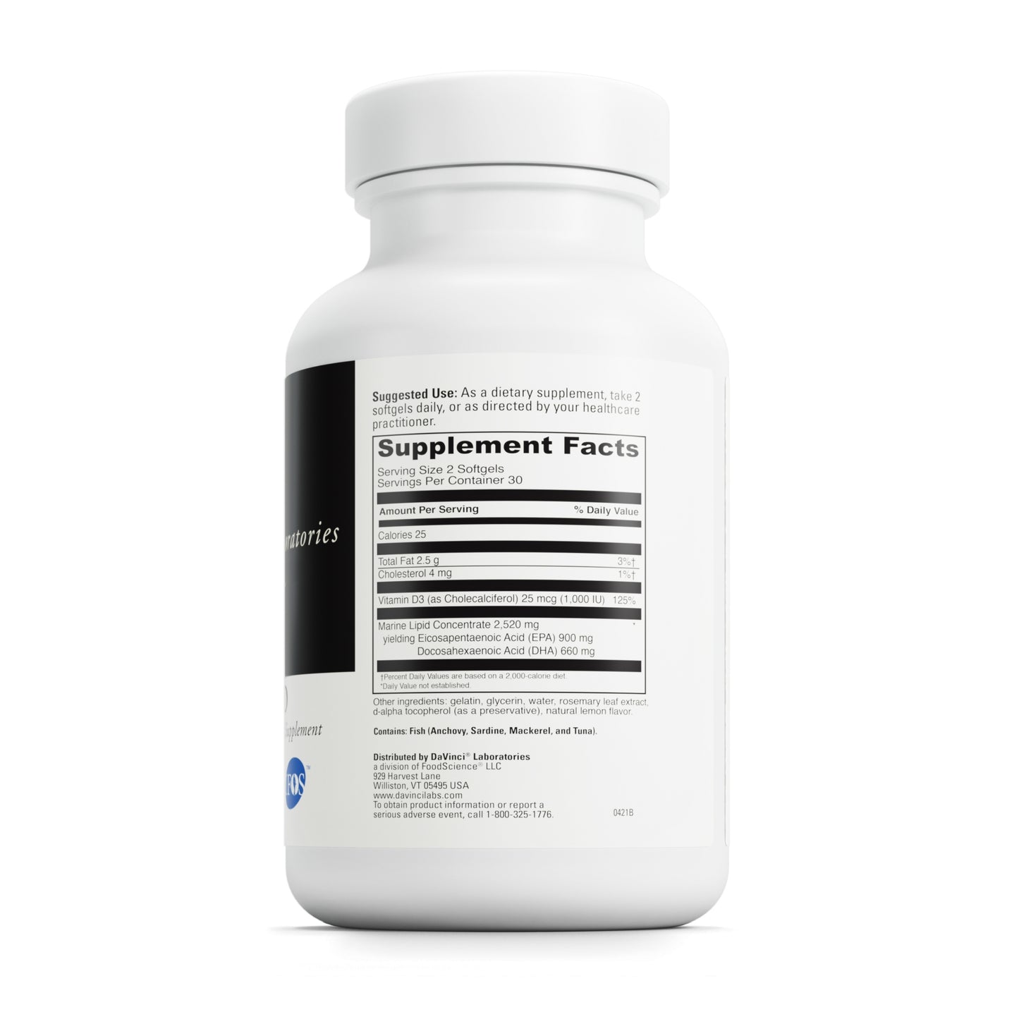 DaVinci Labs Omega 3 HP-D - Dietary Supplement to Support Immune System, Healthy Joints and Cardiovascular and Skin Health* - With Vitamin D3 and More - Gluten-Free - 60 Softgels