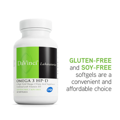 DaVinci Labs Omega 3 HP-D - Dietary Supplement to Support Immune System, Healthy Joints and Cardiovascular and Skin Health* - With Vitamin D3 and More - Gluten-Free - 60 Softgels