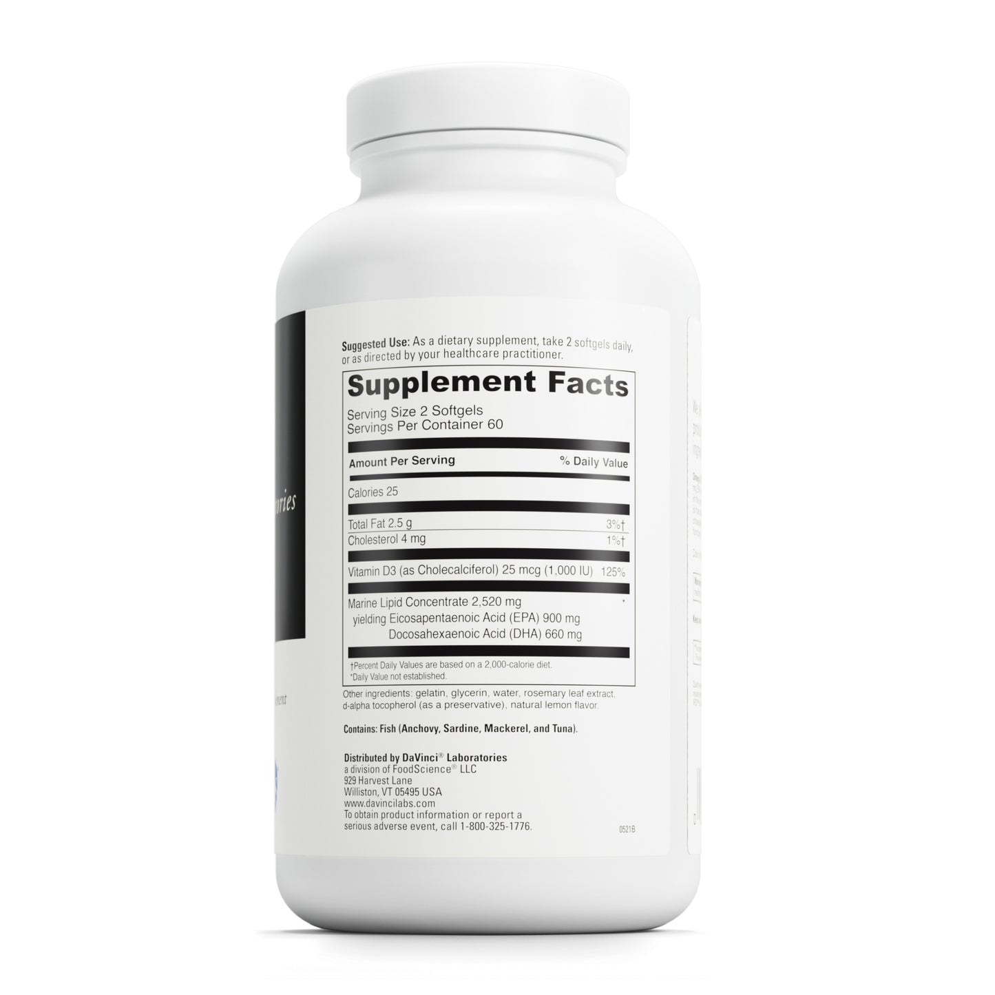 DaVinci Labs Omega 3 HP-D - Dietary Supplement for Healthy Joints and Immune, Cardiovascular and Skin Health Support* - With Vitamin D3 and More- Gluten-Free - Lemon Flavor - 120 Softgels