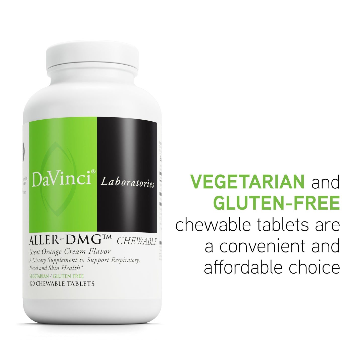 DaVinci Labs Aller-DMG Chewable - Immune Health Support, Histamine Aid & Respiratory Support* - Orange Cream Flavor - 120 Chewable Vegetarian Tablets (60 Servings)