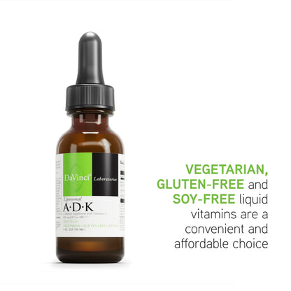 DaVinci Labs Liposomal ADK - Liquid Dietary Supplement to Support Immune System, Bone and Heart Health* - With Vitamin A , Vitamin D3 and Vitamin K2 - Gluten-Free - Vegetarian - 30 ml