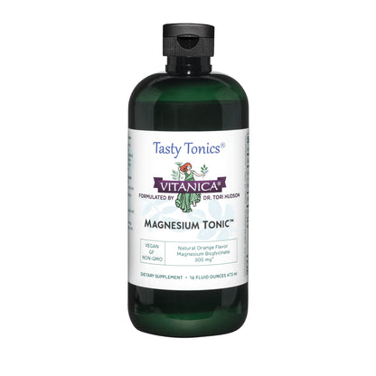 Vitanica Magnesium Tonic, Liquid Magnesium Bisglycinate Chelate 300 mg with Vitamin B6, Dr Formulated Supplement, Orange Flavor, Vegan, Gluten Free and Non-GMO,16 fl oz