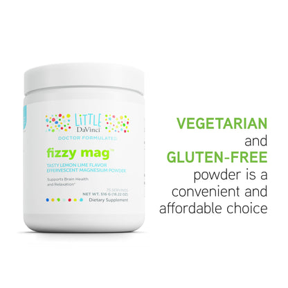 Little DaVinci Fizzy Mag - Effervescent Magnesium Supplement for Kids to Support Brain Health, Relaxation and Behavior* - With Calcium, Riboflavin, and More - Lemon Lime Flavor - 516 g, 75 Servings