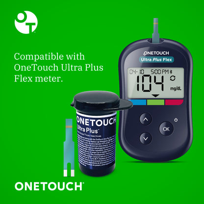 OneTouch Ultra Plus Flex Test Strips for Diabetes - Diabetic Test Strips for Blood Sugar Monitor | at Home Self Glucose Testing| 2 Packs, 30 Test Strips Per Pack