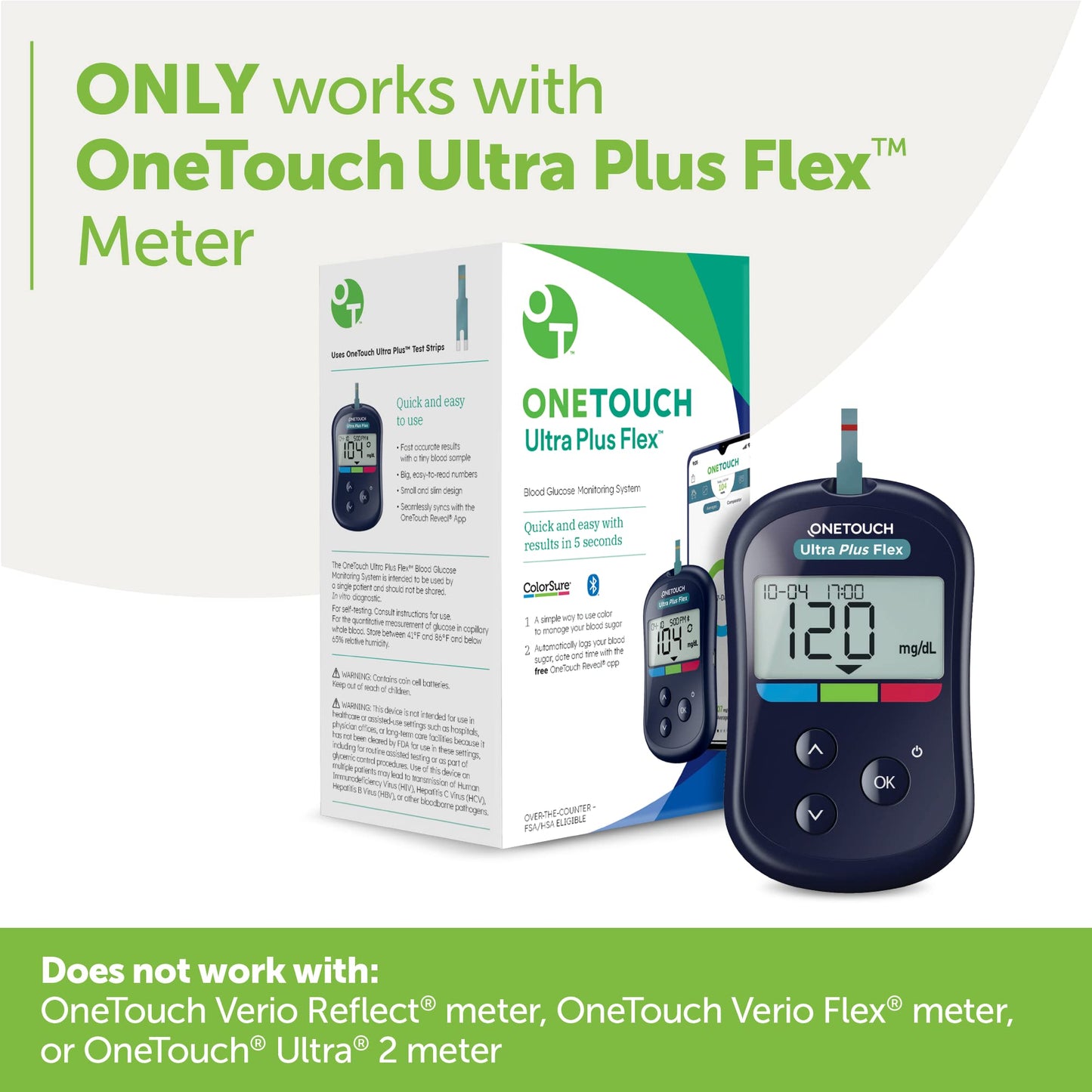OneTouch Ultra Plus Flex Test Strips for Diabetes - Diabetic Test Strips for Blood Sugar Monitor | at Home Self Glucose Testing| 2 Packs, 30 Test Strips Per Pack