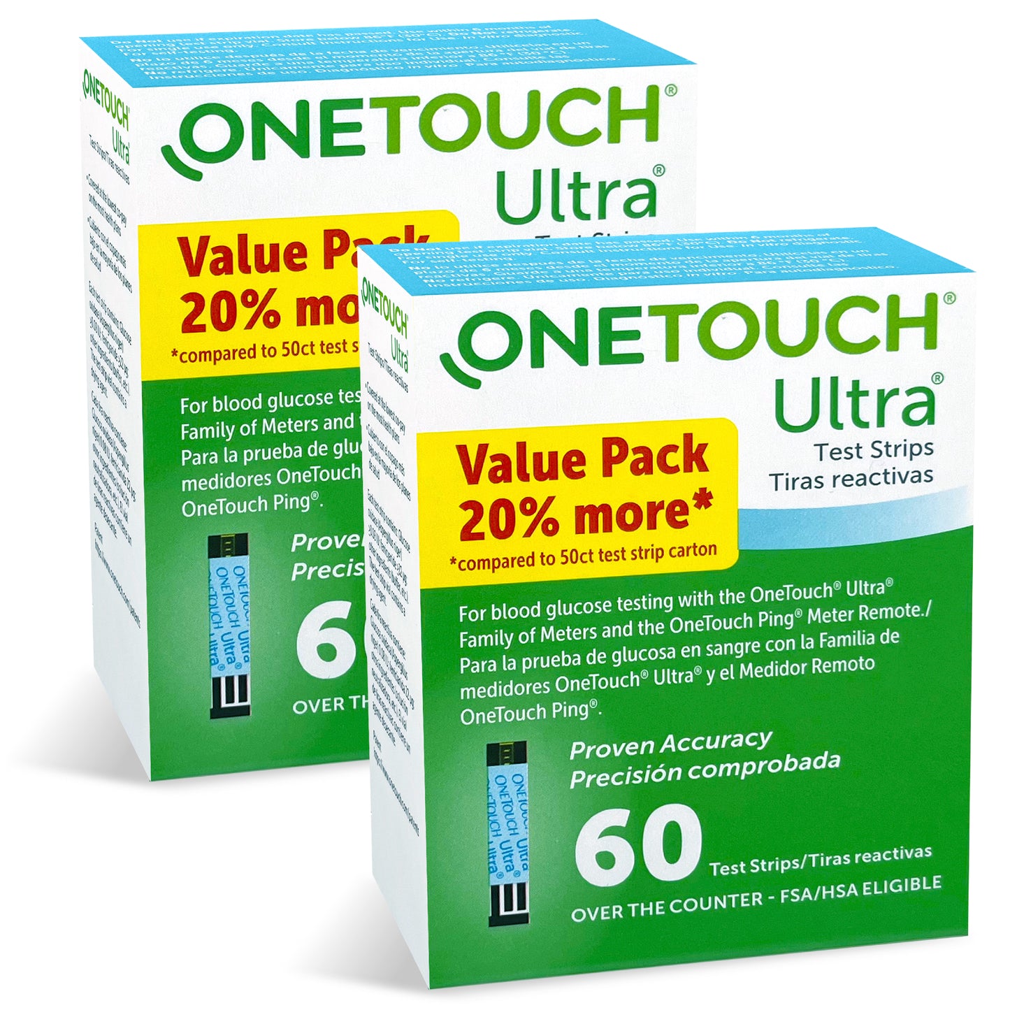 OneTouch Ultra Test Strips for Diabetes - 120 Count | Diabetic Test Strips for Blood Sugar Monitor | Glucose Test Strips for Blood Glucose Meter | 2 Boxes, 60 Test Strips Each