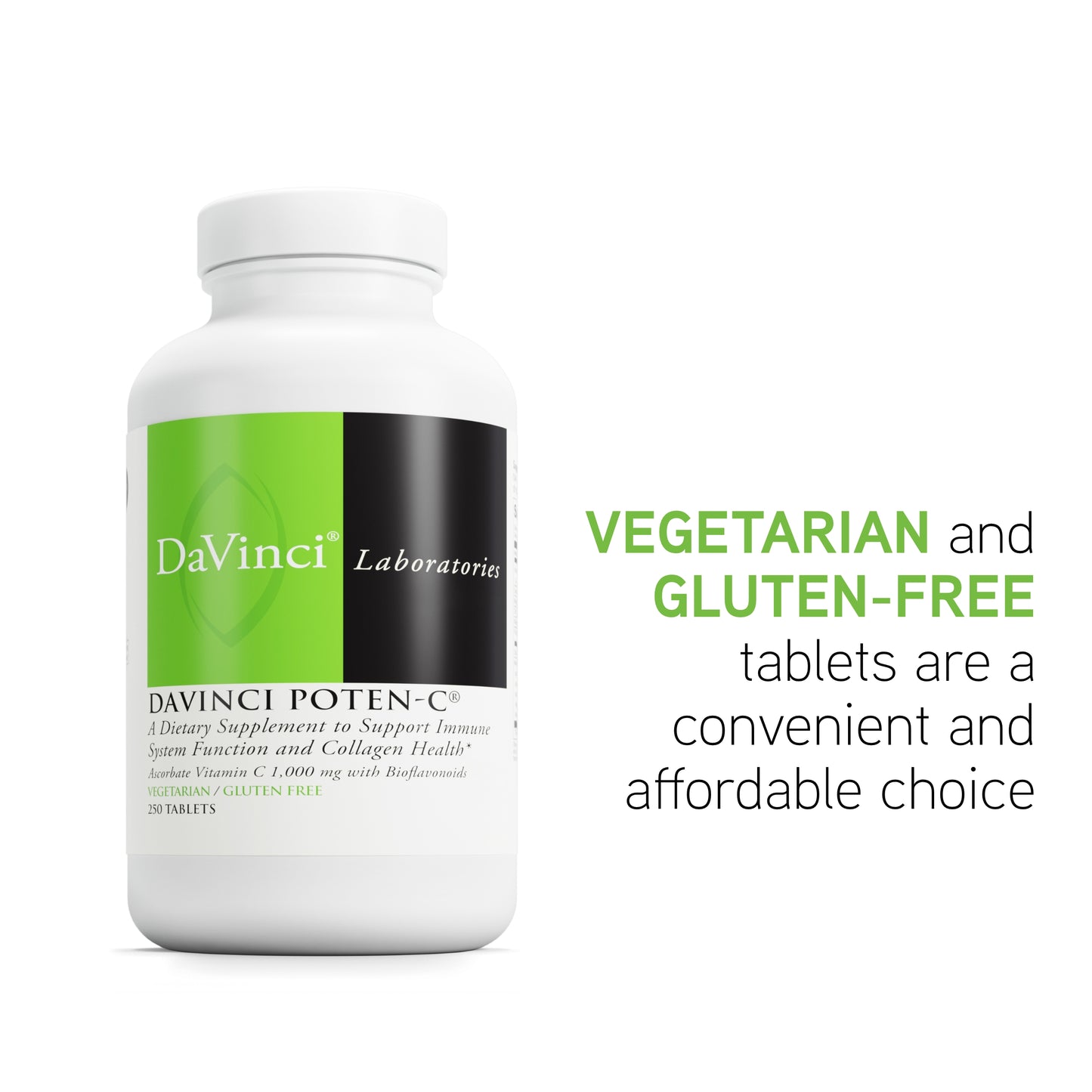 DaVinci Labs Poten-C - Support Immune System Function & Collagen Health* - Vitamin C, Calcium, Magnesium, Zinc, Potassium, Manganese & Bioflavonoids - Vegetarian - Gluten-Free - 250 Tablets