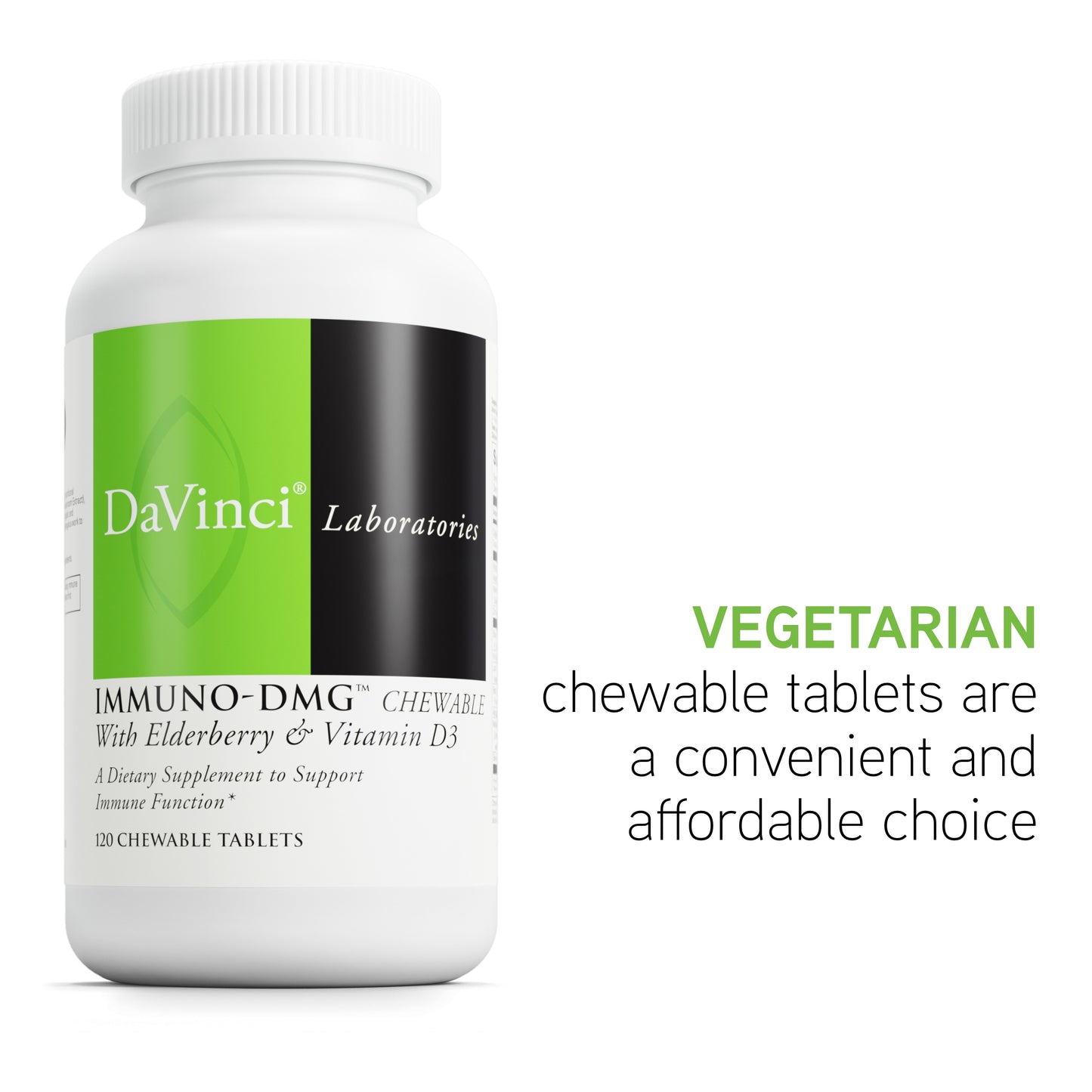 DaVinci Labs Immuni-DMG Chewable with Elderberry and Vitamin D3 - Dietary Supplement to Support Cell and Immune Health* - With Vitamin C, D3, E, Black Elderberry, DMG and More - 120 Chewable Tablets