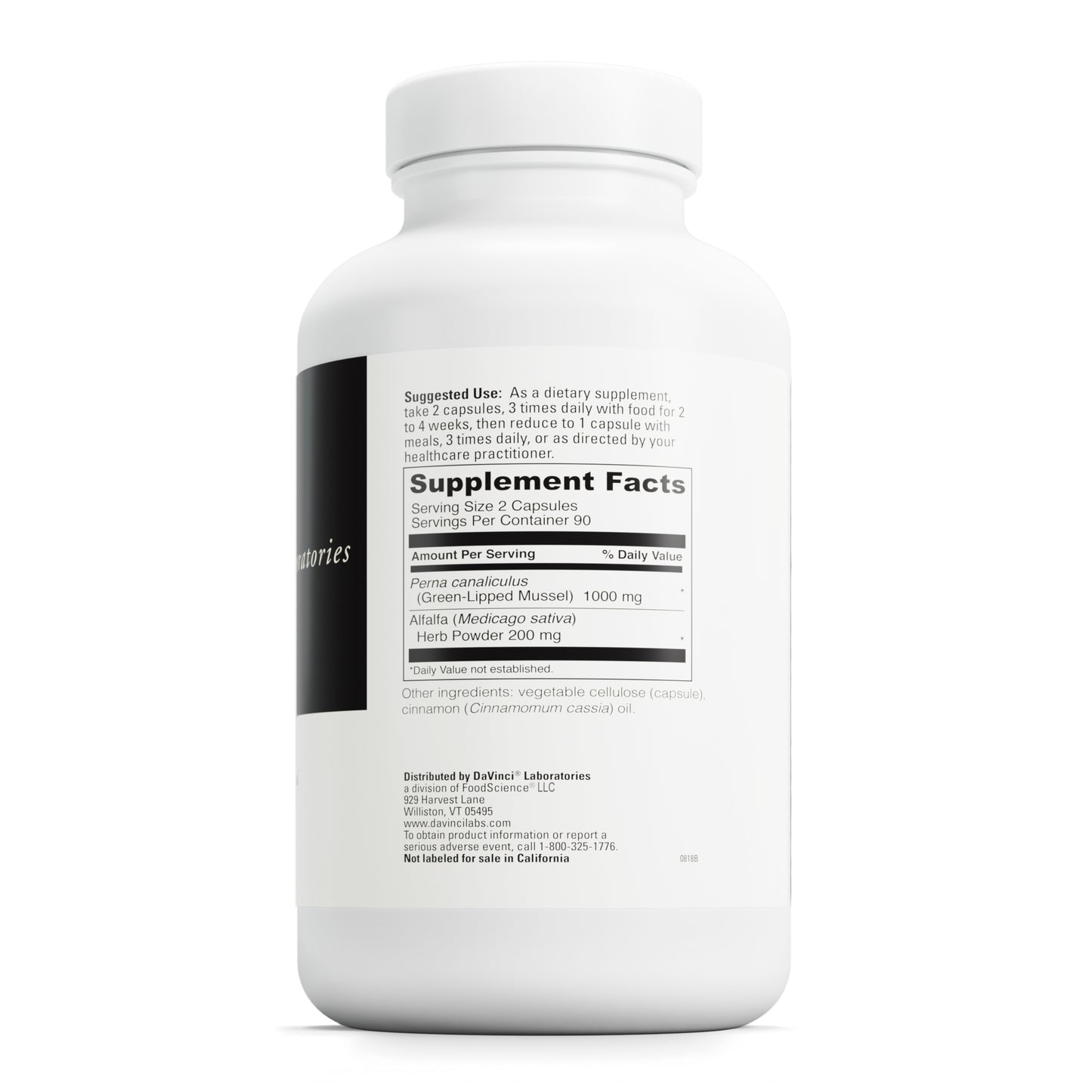 DaVinci Labs Perna - Helps Support Joint Health with New Zealand Green Mussel, a Source of Omega-3, 6, 9 Fatty Acids, Glucosamine & Chondroitin - 180 Capsules (90 Servings)