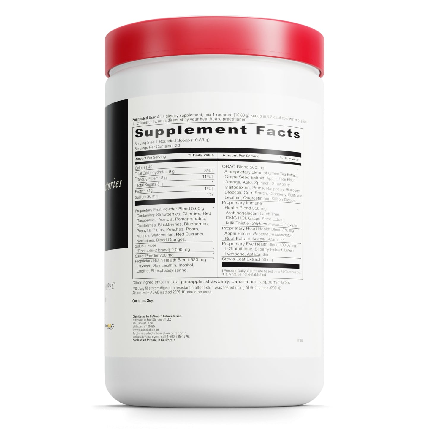 DaVinci Labs Spectra Reds - Drink Mix Supplement for Energy Support and Antioxidant Defense* - With Lutein, Stevia, Inositol, and Green Tea Extract - 324.9 g, 30 Servings