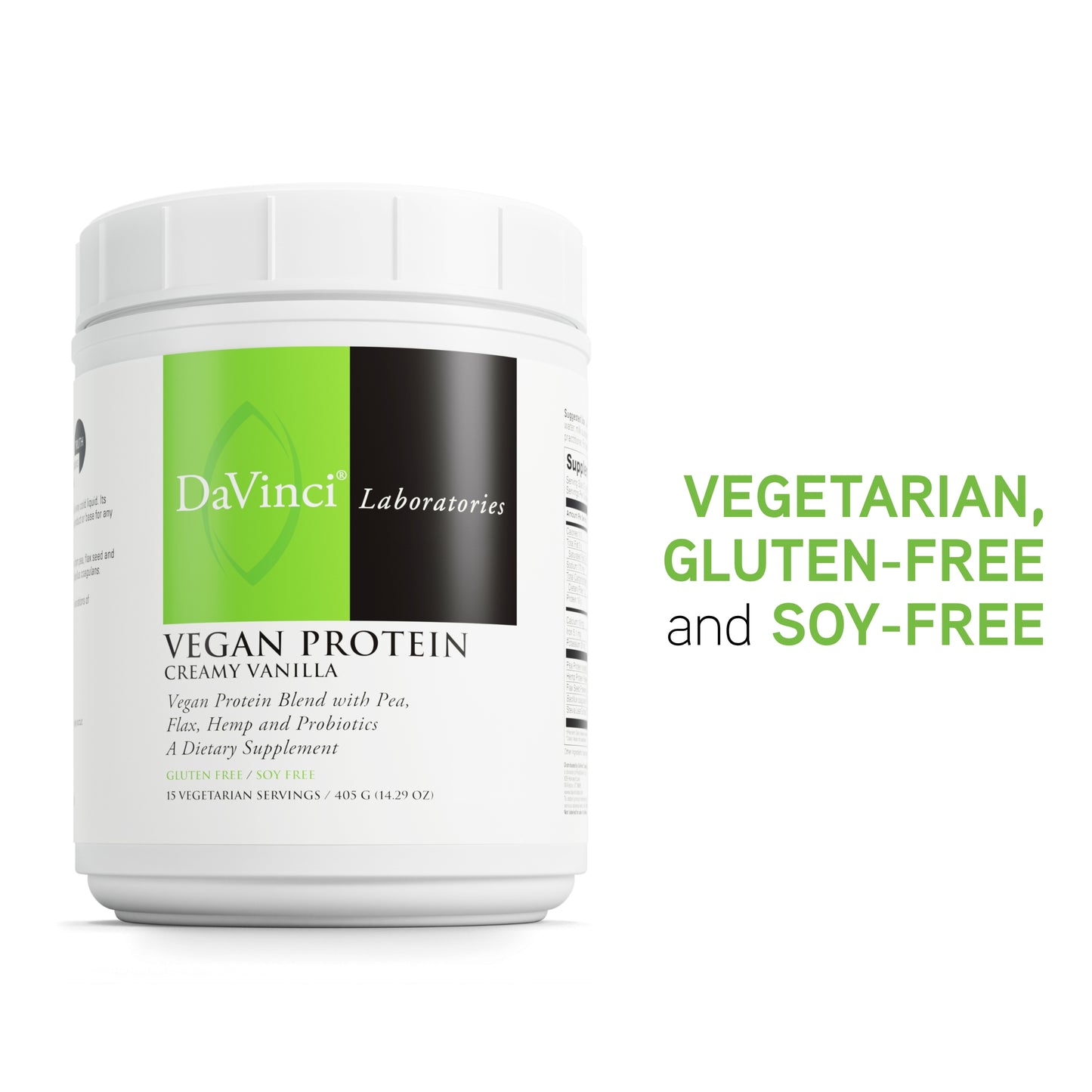 DaVinci Labs Vegan Protein - Protein Powder Supplement for Weight Support, Muscle and Tissue Repair* - With Pea, Flax Seed, and More - Creamy Vanilla Flavor - Soy and Gluten-Free - 447g, 15 Servings