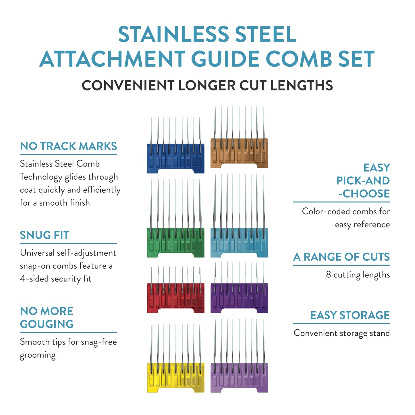 WAHL Professional Animal Stainless Steel Attachment Guide Comb Set for Wahl's Bravura, Arco, Chromado, Creativa, Figura, and Motion Pet, Dog, Cat, and Horse Clippers (3379)