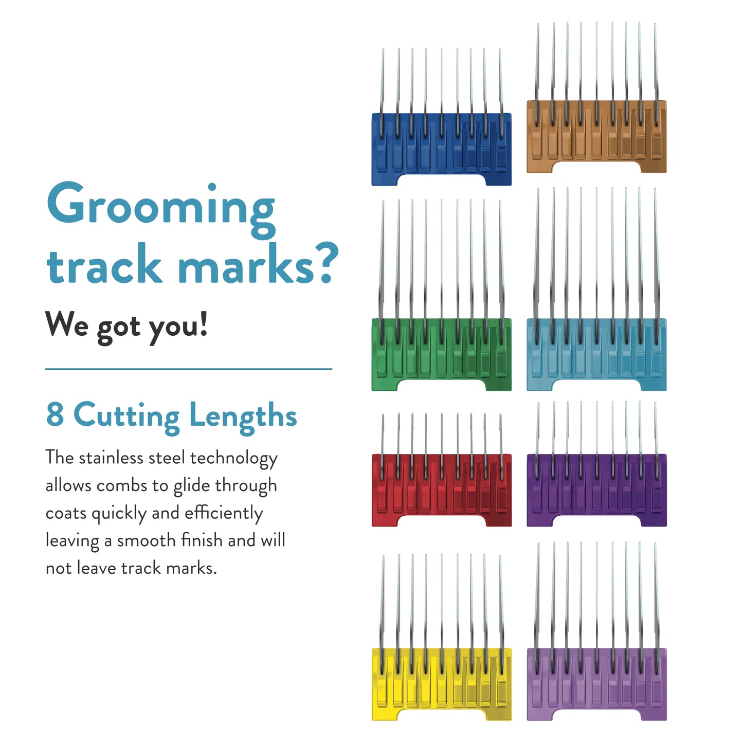 WAHL Professional Animal Stainless Steel Attachment Guide Comb Set for Wahl's Bravura, Arco, Chromado, Creativa, Figura, and Motion Pet, Dog, Cat, and Horse Clippers (3379)