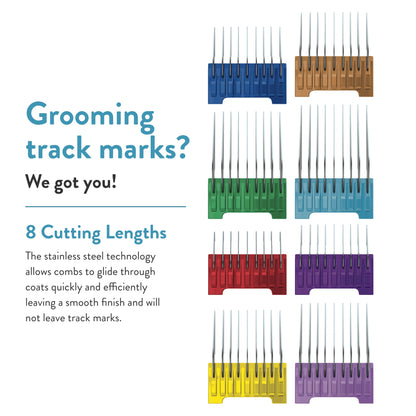 WAHL Professional Animal Stainless Steel Attachment Guide Comb Set for Wahl's Bravura, Arco, Chromado, Creativa, Figura, and Motion Pet, Dog, Cat, and Horse Clippers (3379)