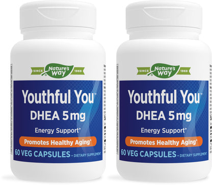 Nature's Way Youthful You DHEA, 5mg per Serving, Energy Support*, Healthy Aging*, 60 Capsules - 2 Pack