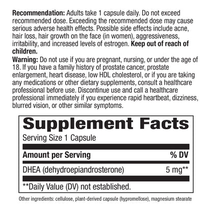 Nature's Way Youthful You DHEA, 5mg per Serving, Energy Support*, Healthy Aging*, 60 Capsules - 2 Pack