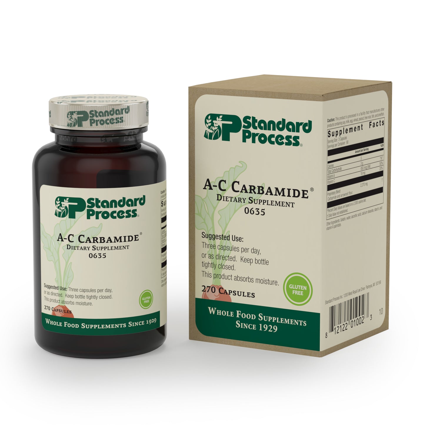 Standard Process A-C Carbamide - Gluten-Free Kidney Support Supplement with Vitamin A, Vitamin C, and Arrowroot Flour - 270 Capsules