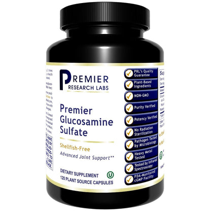 Premier Research Premier Glucosamine Sulfate, Targeted Joint, Ligament, and Connective Tissue Support, Shellfish-Free, 120 Capsules
