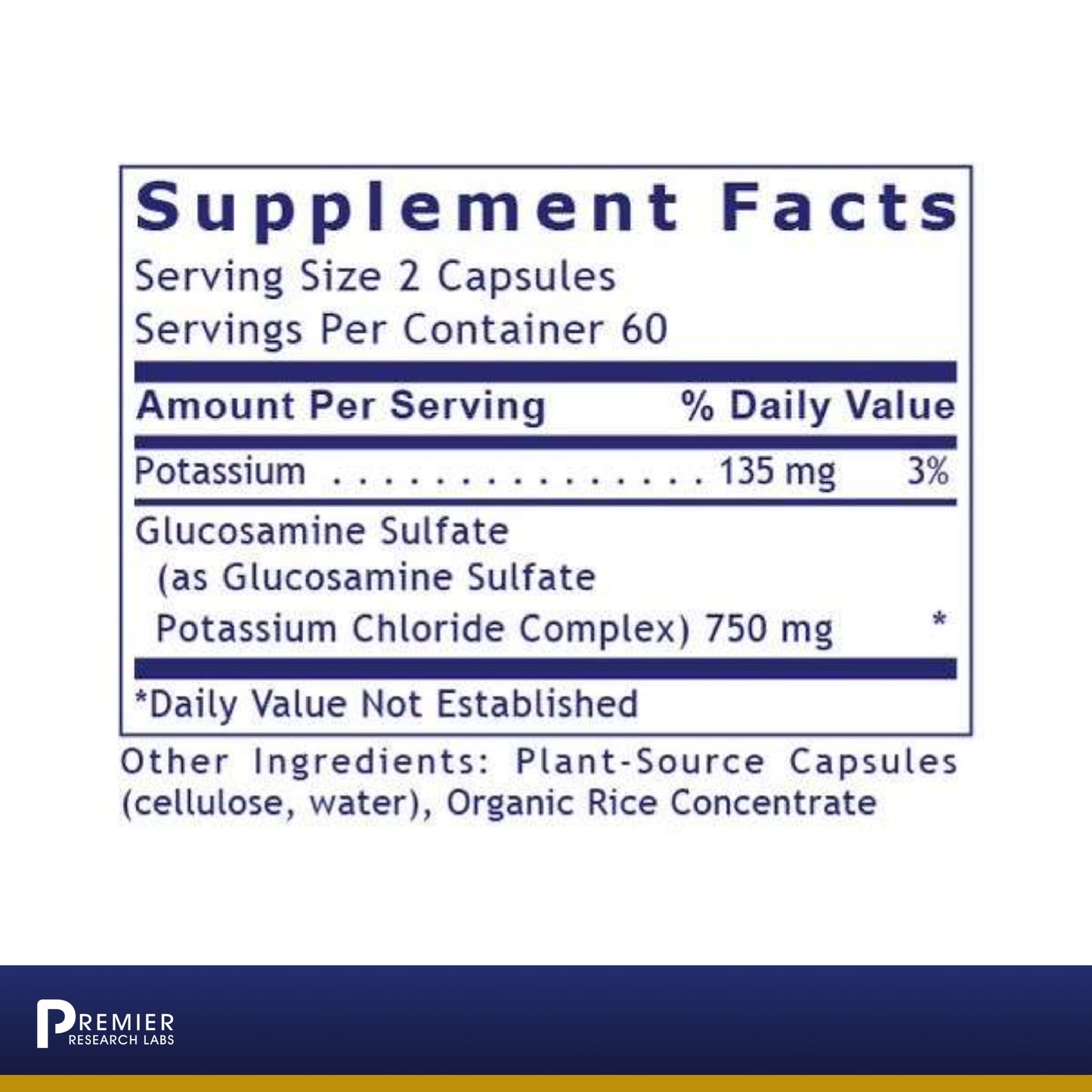 Premier Research Premier Glucosamine Sulfate, Targeted Joint, Ligament, and Connective Tissue Support, Shellfish-Free, 120 Capsules