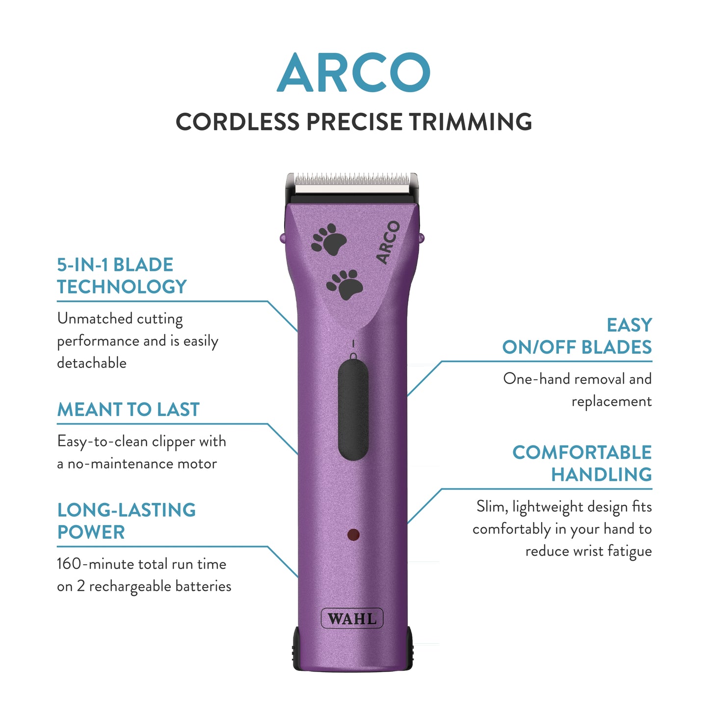 WAHL Professional Animal Arco Pet, Dog, Cat, and Horse Cordless Clipper Kit, Purple (8786-1001)