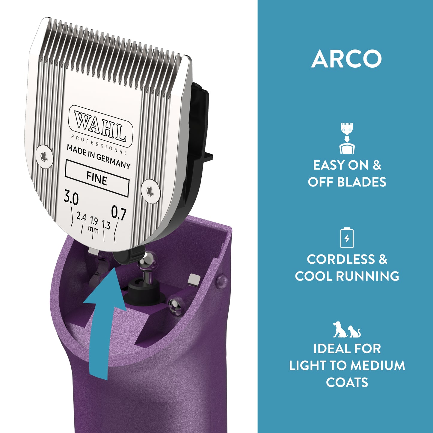 WAHL Professional Animal Arco Pet, Dog, Cat, and Horse Cordless Clipper Kit, Purple (8786-1001)