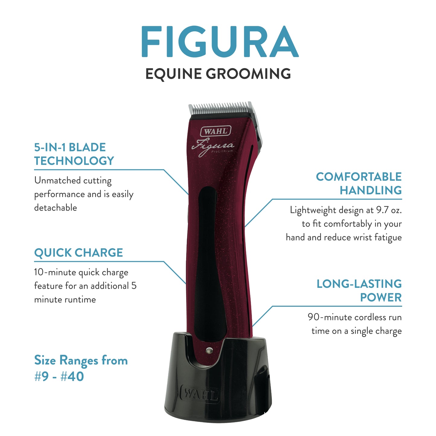 WAHL Professional Animal Figura Equine Horse Cordless Clipper Kit (8868-200), Metallic Red