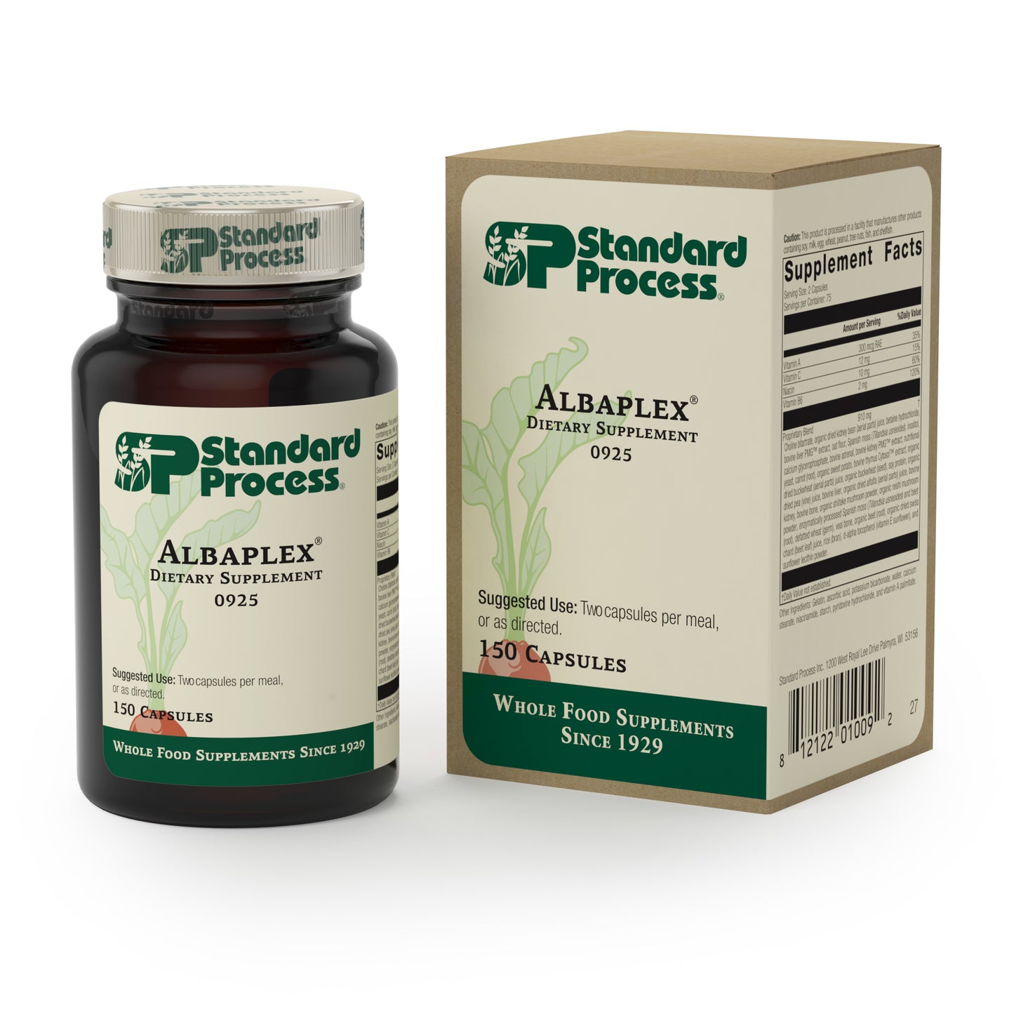 Standard Process Albaplex - Immune Support, Kidney Support, and Liver Support with Vitamin A, Vitamin C, Niacin, Vitamin B6, Oat Flour, Spanish Moss - 150 Capsules