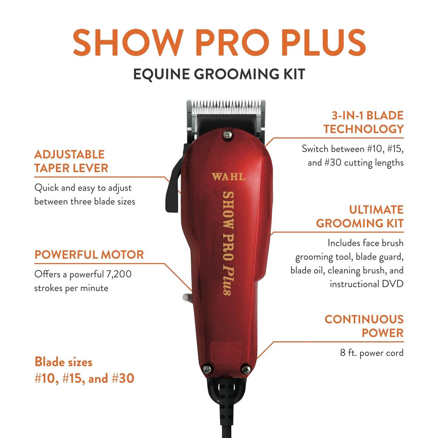 WAHL Professional Animal Show Pro Plus Equine Horse Clipper and Grooming Kit (9482-700)