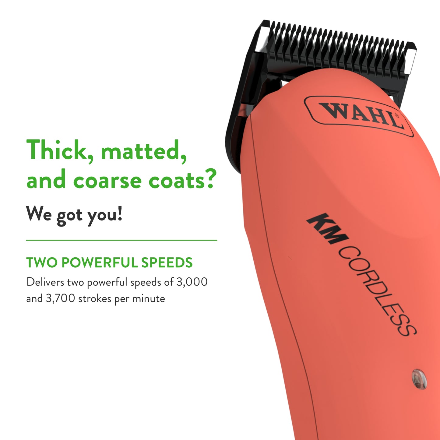 WAHL Professional Animal KM Cordless 2-Speed Detachable Blade Pet and Dog Clipper Kit, Poppy (9596-200)