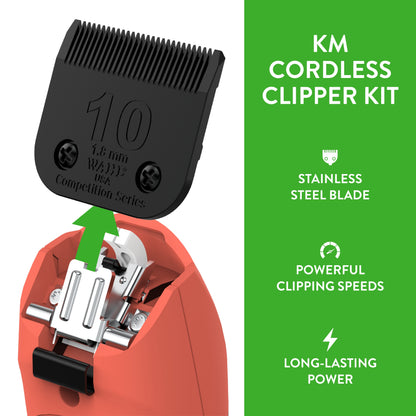 WAHL Professional Animal KM Cordless 2-Speed Detachable Blade Pet and Dog Clipper Kit, Poppy (9596-200)