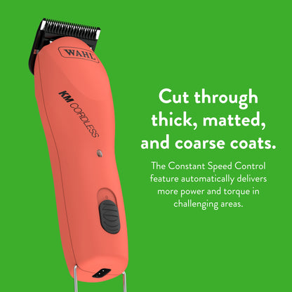 WAHL Professional Animal KM Cordless 2-Speed Detachable Blade Pet and Dog Clipper Kit, Poppy (9596-200)