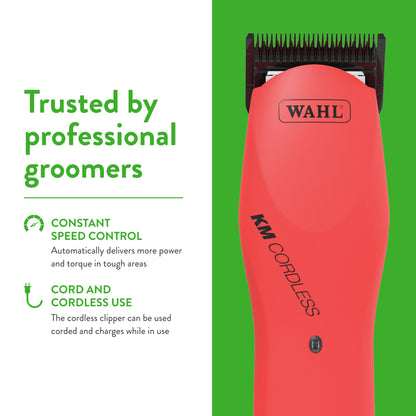 WAHL Professional Animal KM Cordless 2-Speed Detachable Blade Pet and Dog Clipper Kit, Poppy (9596-200)