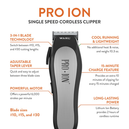 WAHL Professional Animal Pro Ion Pet, Dog, and Cat Cordless Clipper Kit (9705)