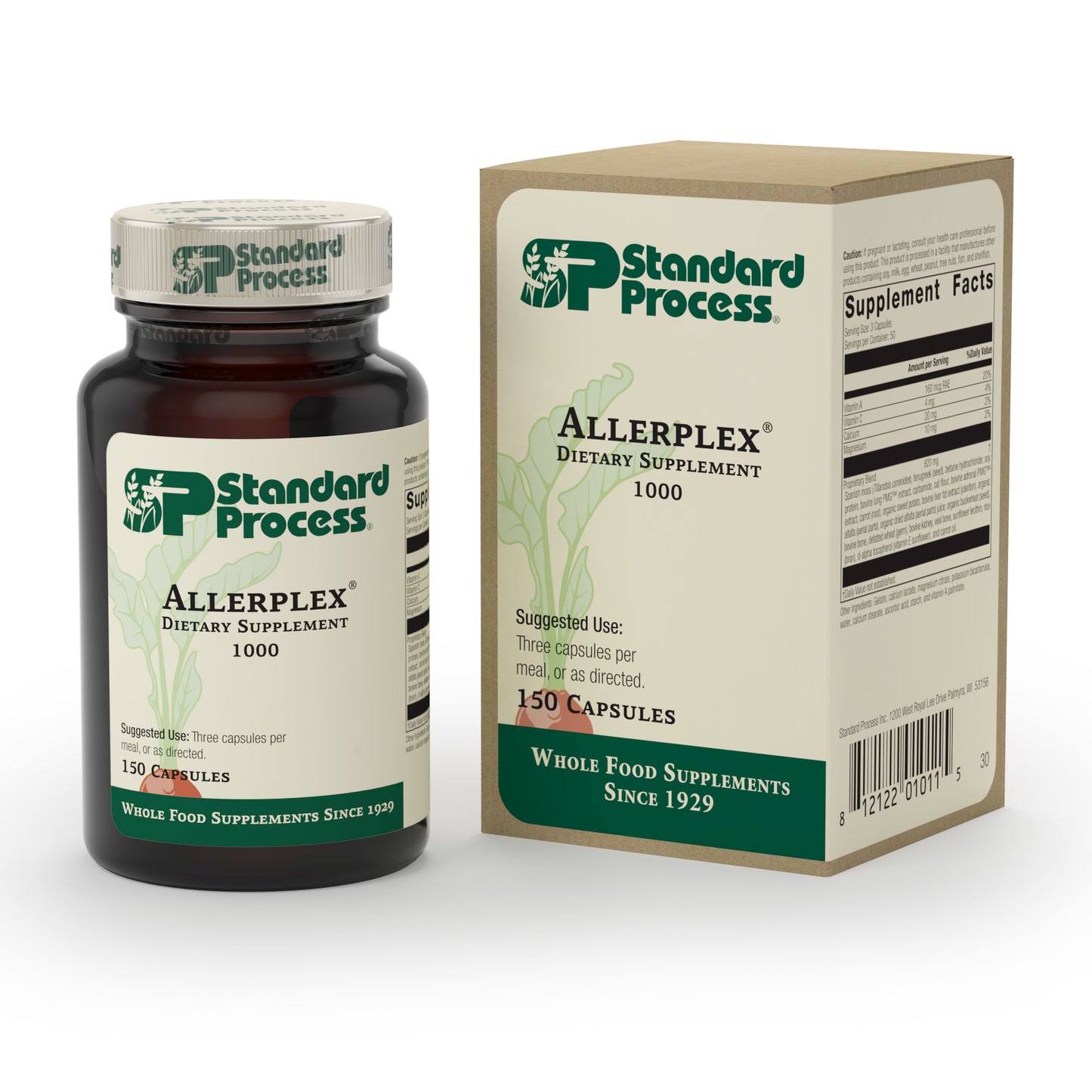 Standard Process Allerplex - Whole Food Liver Support, Lung Health and Mucus Mover Supplement with Vitamin C, Magnesium, Calcium, Fenugreek and Vitamin A - 150 Capsules