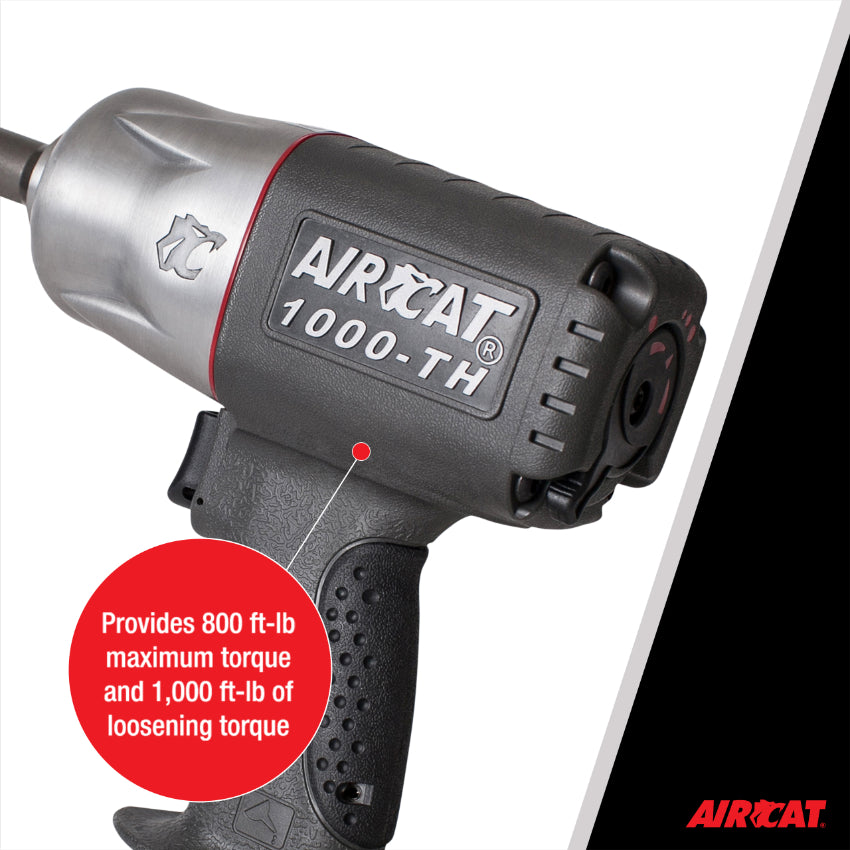 AIRCAT 1000-TH-2 1/2-Inch Composite Air Impact Wrench with Twin Hammer Mechanism and Extended 2-Inch Anvil