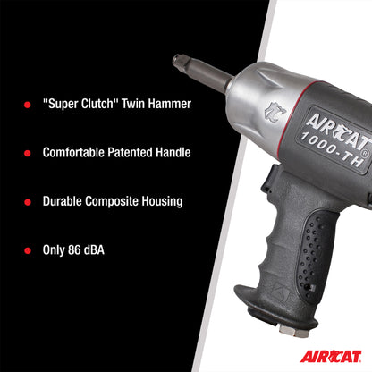 AIRCAT 1000-TH-2 1/2-Inch Composite Air Impact Wrench with Twin Hammer Mechanism and Extended 2-Inch Anvil