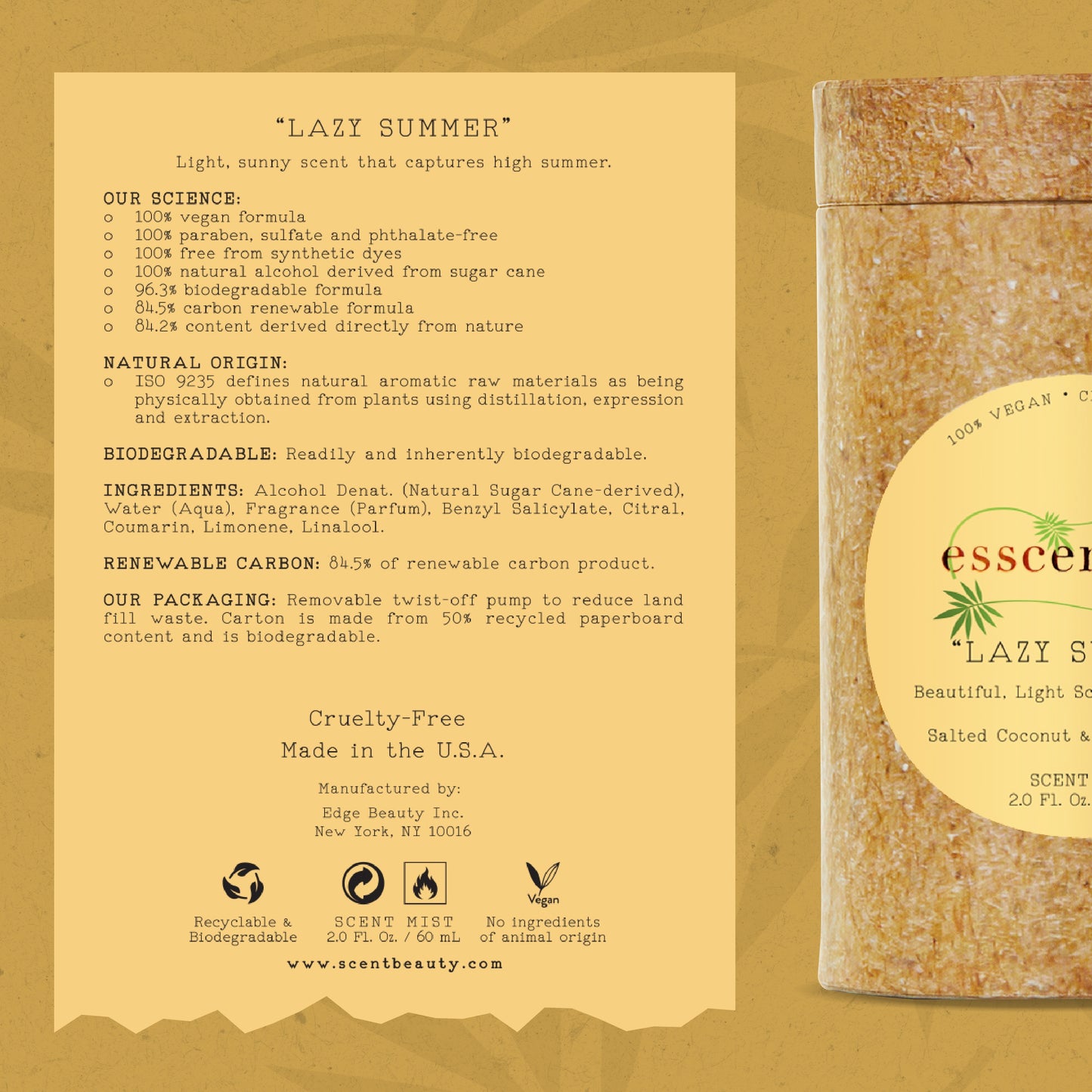 Esscentials Lazy Summer Fragrance Mist, Notes of Salted Coconut and Orange Blossom, 2.0 Oz