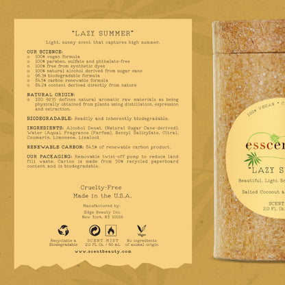 Esscentials Lazy Summer Fragrance Mist, Notes of Salted Coconut and Orange Blossom, 2.0 Oz