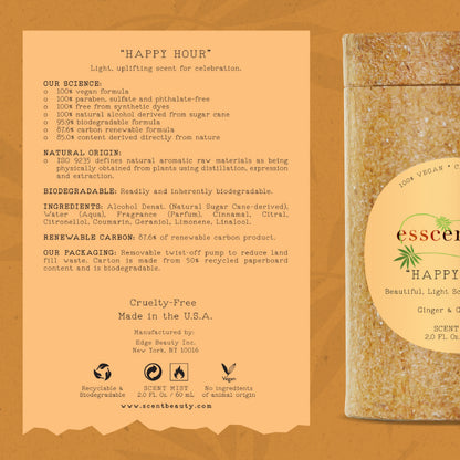 Esscentials Happy Hour Fragrance Mist, Notes of Ginger and Grapefruit, 2.0 Oz