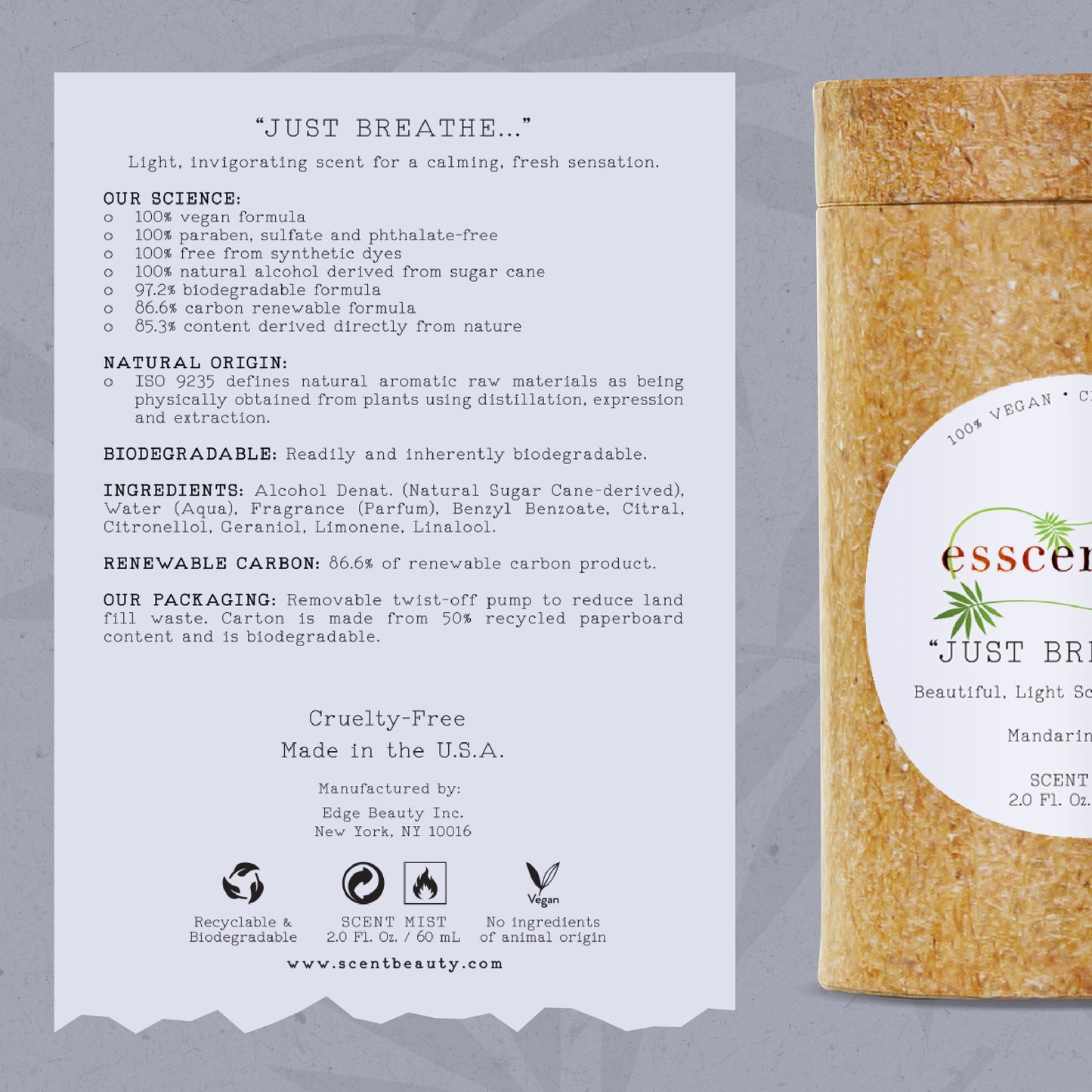 Esscentials Just Breathe... Fragrance Mist, Notes of Mandarin and Lime, 2.0 Oz